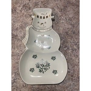 Madison & Max Porcelain Snowman 3 Section/Server Platter 15" Tall Gold Trim